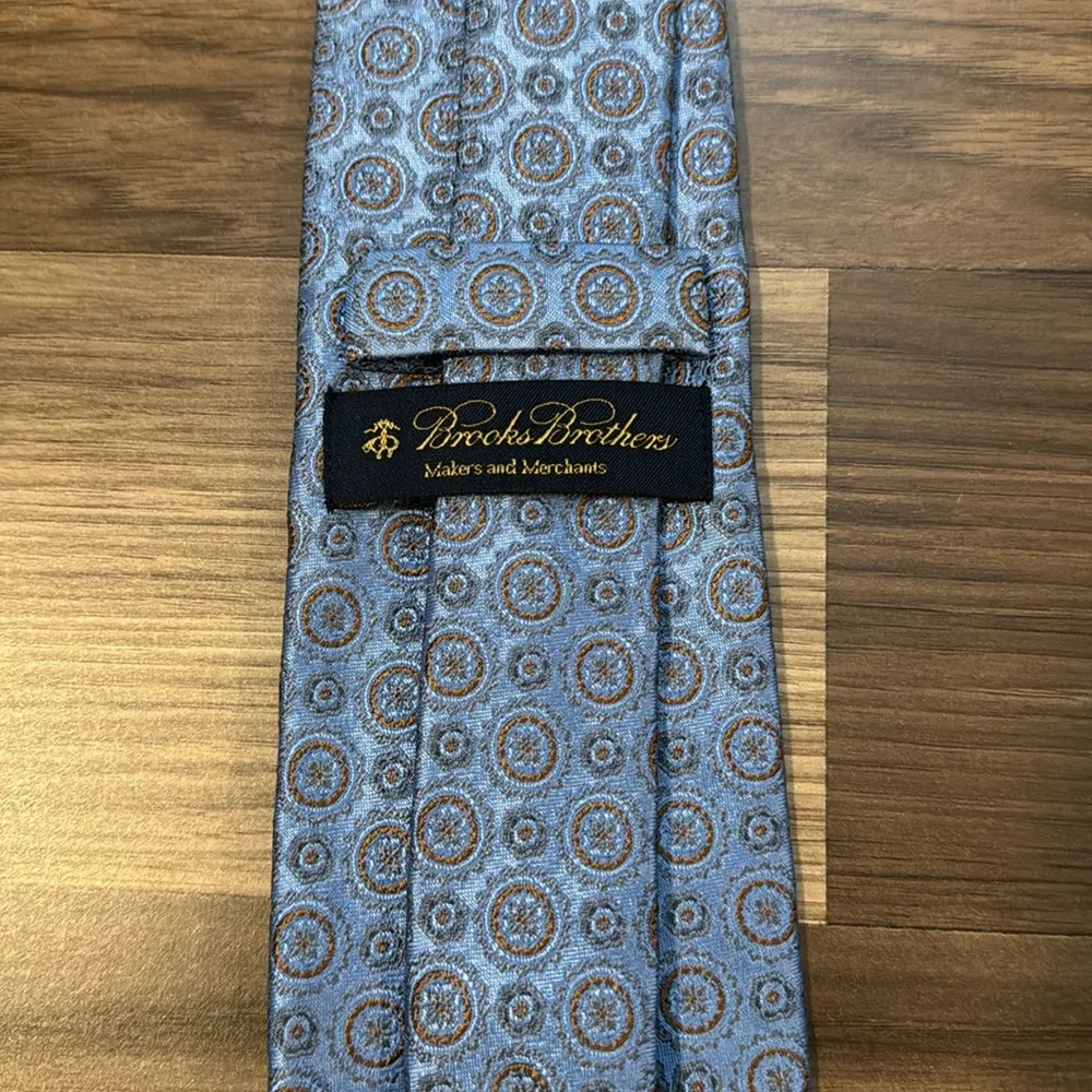 Brooks Brothers Silk Ice Blue Brown Textured Geometric Tie NWT